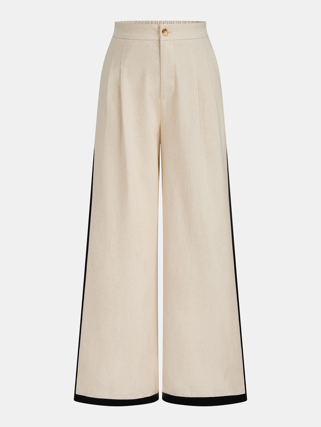 Conjunto de Pantalón de Lino y Algodón con Cremallera y Ribete de Contraste
