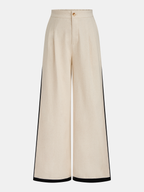 Conjunto de Pantalón de Lino y Algodón con Cremallera y Ribete de Contraste