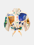 Conjunto de Pantalón Oversize de Satén con Solapa Estampado Grafiti