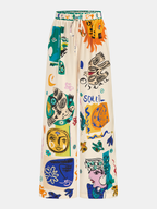 Conjunto de Pantalón Oversize de Satén con Solapa Estampado Grafiti