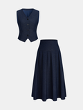 Faux Denim Tailored Vest