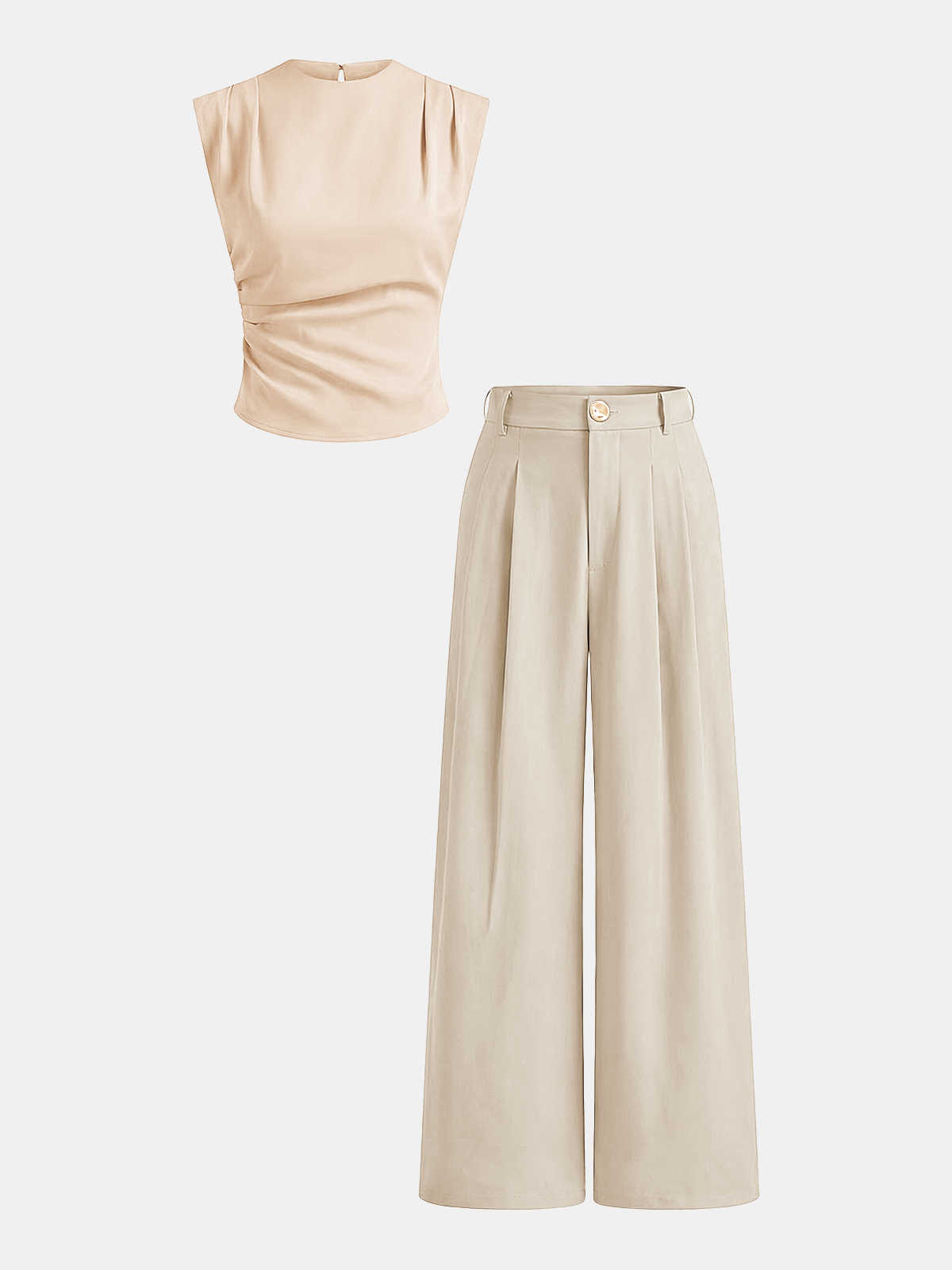 Conjunto de Top Fruncido Sin Mangas y Pantalón Plisado