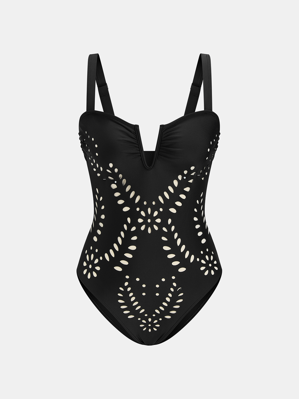 Perforated One Piece Swimsuit & Skirt Set