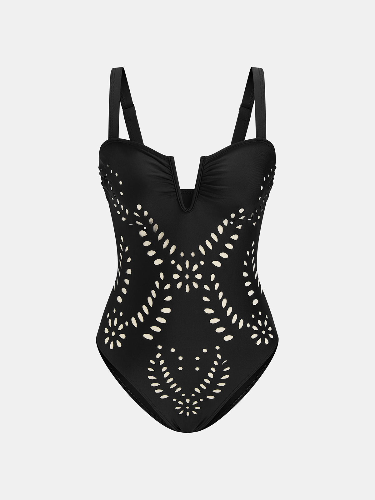 Perforated One Piece Swimsuit & Skirt Set