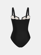 Perforated One Piece Swimsuit & Skirt Set
