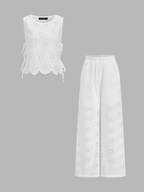 Conjunto de Dos Piezas con Bordado Ojal y Pantalón