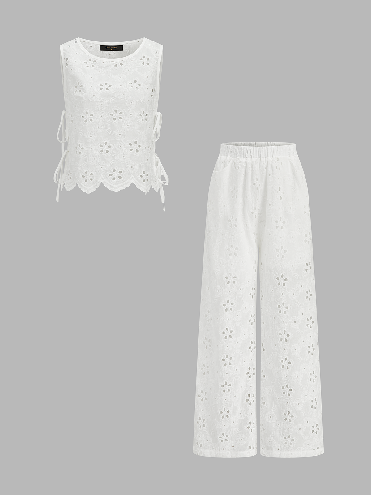 Conjunto de Dos Piezas con Bordado Ojal y Pantalón
