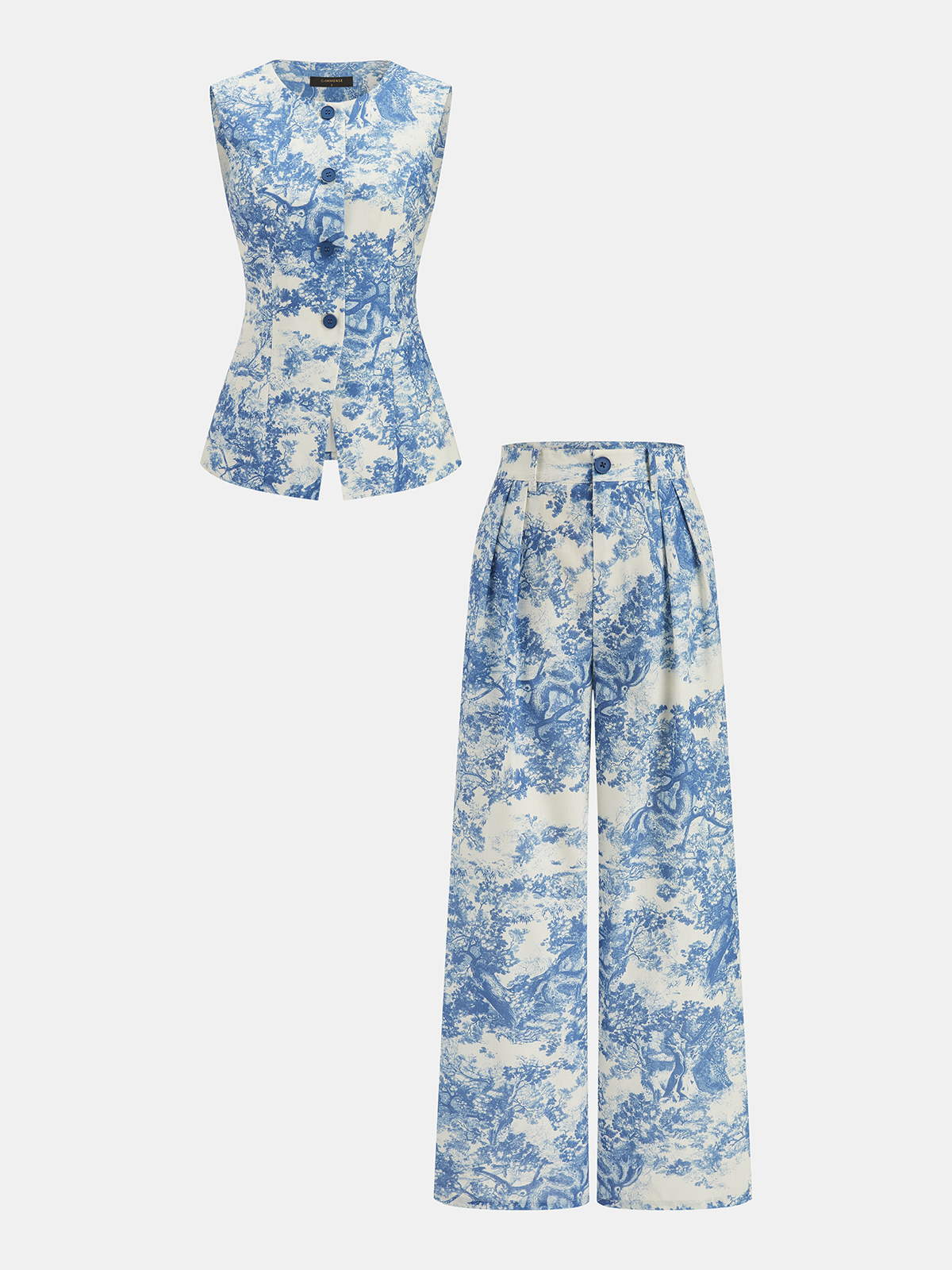 Conjunto de Chaleco con Estampado Toile y Pantalón Ancho
