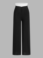 Conjunto de Chaleco de Punto con Ribete de Contraste y Pantalón