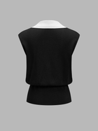 Conjunto de Chaleco de Punto con Ribete de Contraste y Pantalón