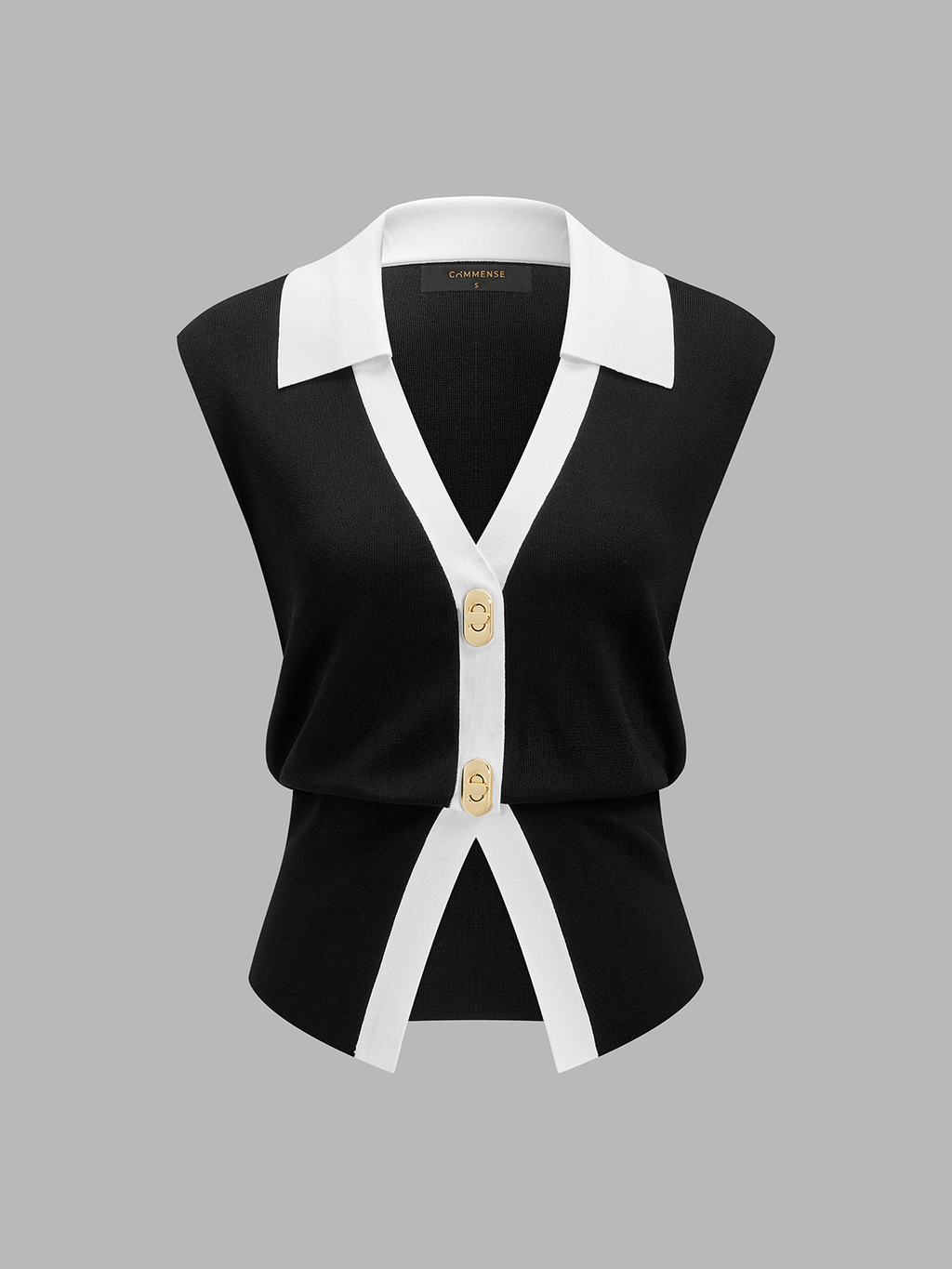 Conjunto de Chaleco de Punto con Ribete de Contraste y Pantalón
