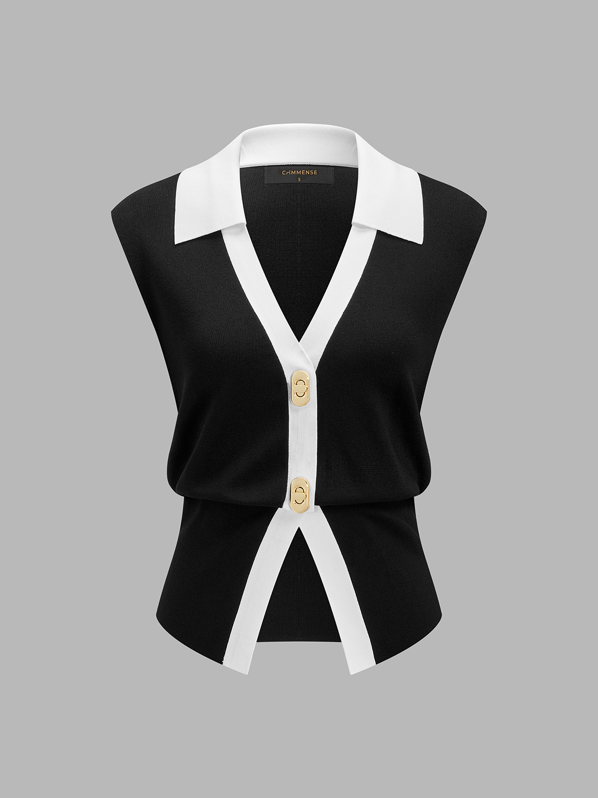 Conjunto de Chaleco de Punto con Ribete de Contraste y Pantalón