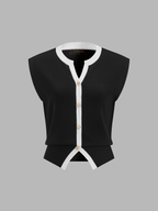 Contrast Trim Metal Button Knit Vest