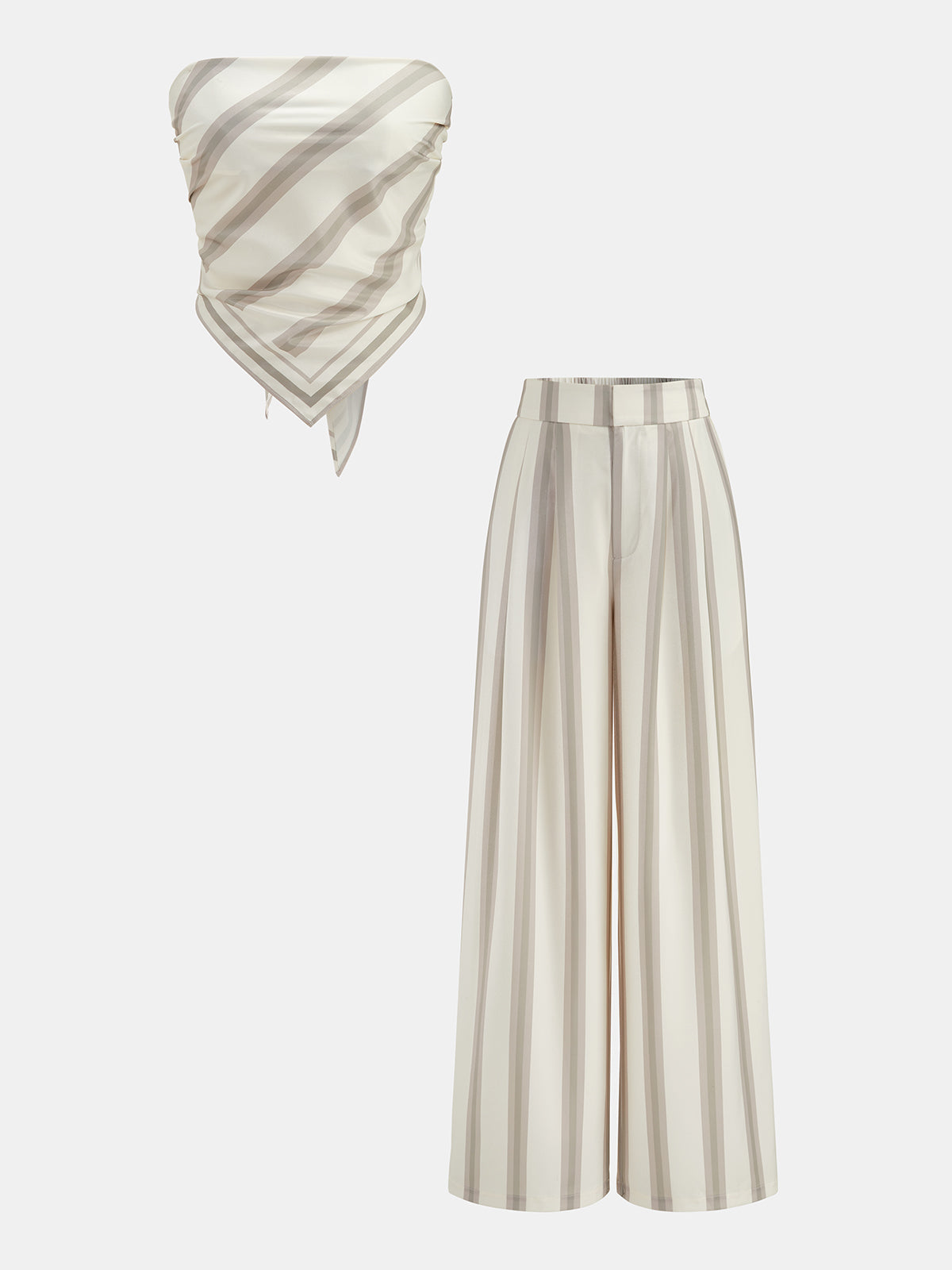 Conjunto de Top Sin Tirantes a Rayas y Pantalón Ancho