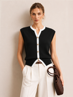 Contrast Trim Metal Button Knit Vest