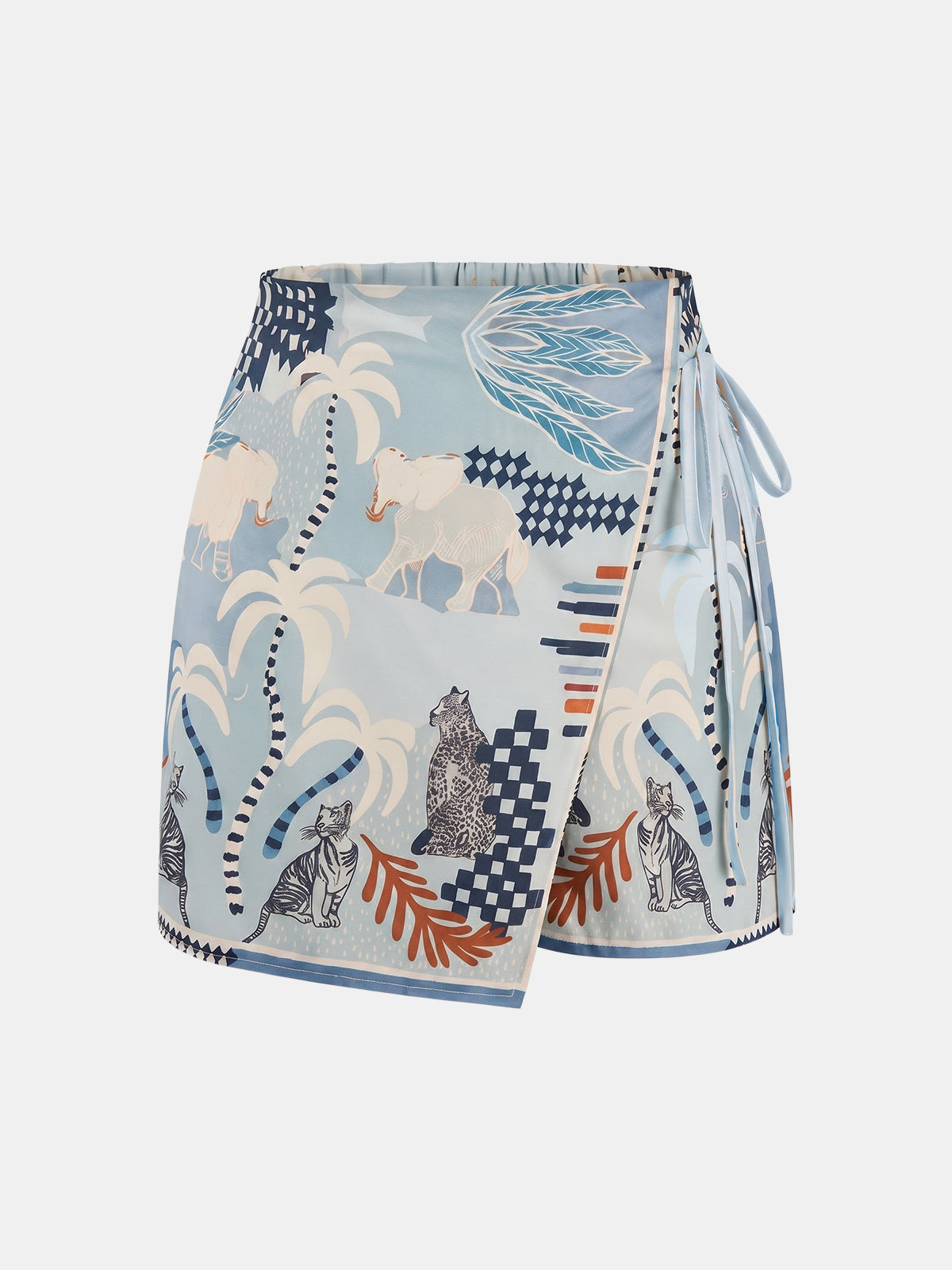 Falda Short Cruzada con Cintura Anudada y Estampado Animal