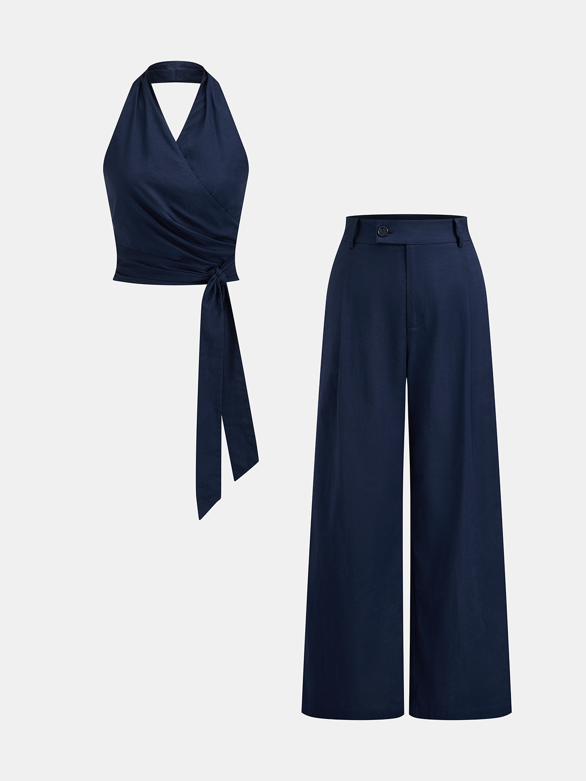 Conjunto de Top Halter Cruzado de Lino y Pantalón