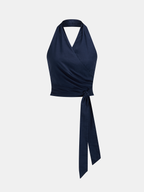 Conjunto de Top Halter Cruzado de Lino y Pantalón