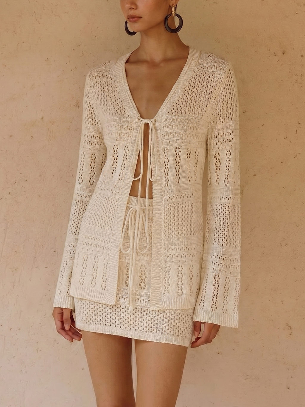Crochet Knit Cardigan & Mini Skirt Set