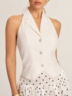 Halter Neck Crystal Button Blazer Vest
