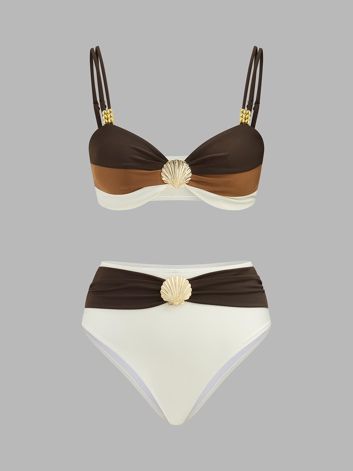 Color Block Shell Accent Bikini Set