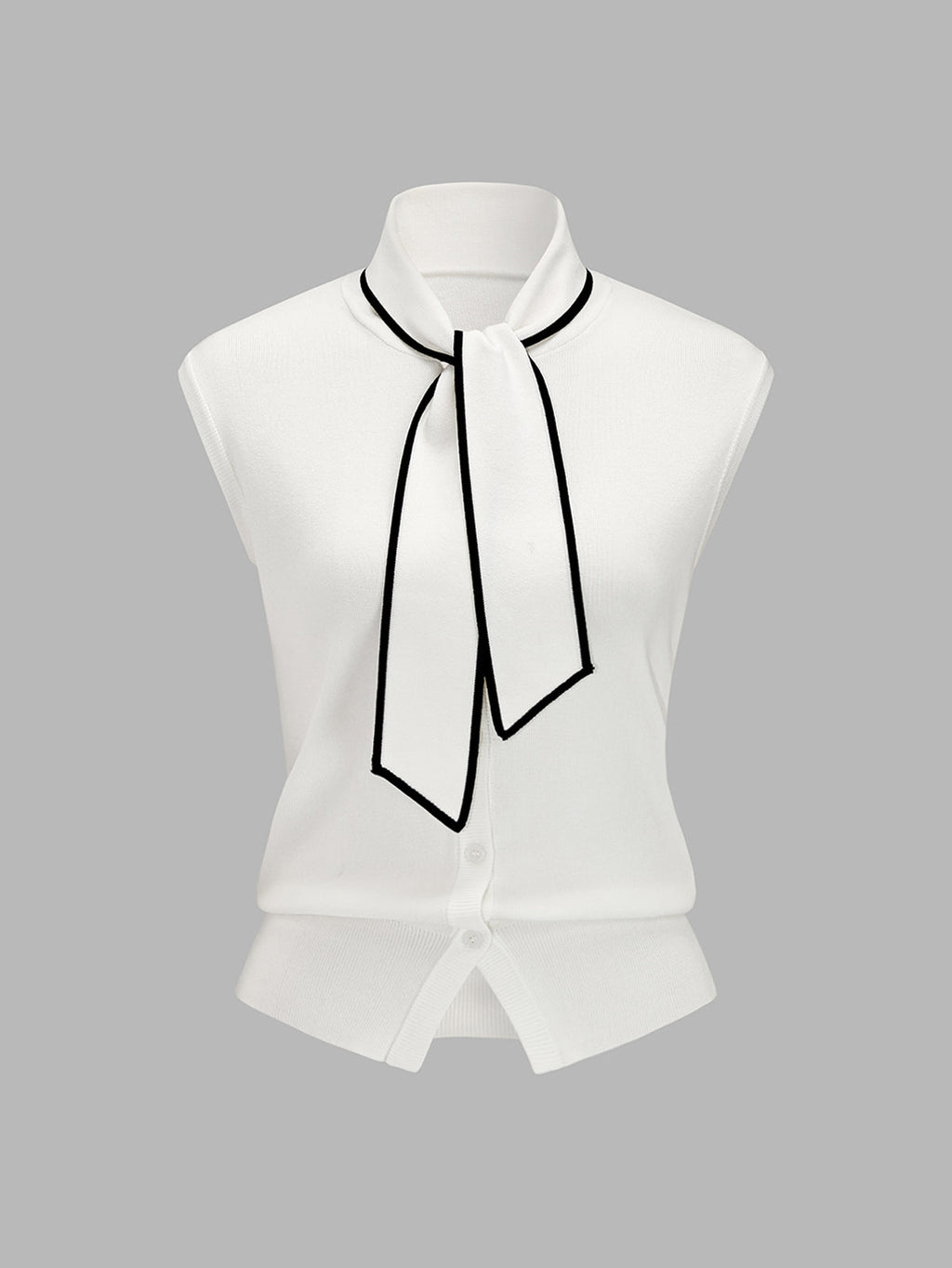 Contrast Trim Tie-Neck Knit Sleeveless Top