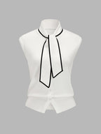 Contrast Trim Tie-Neck Knit Sleeveless Top