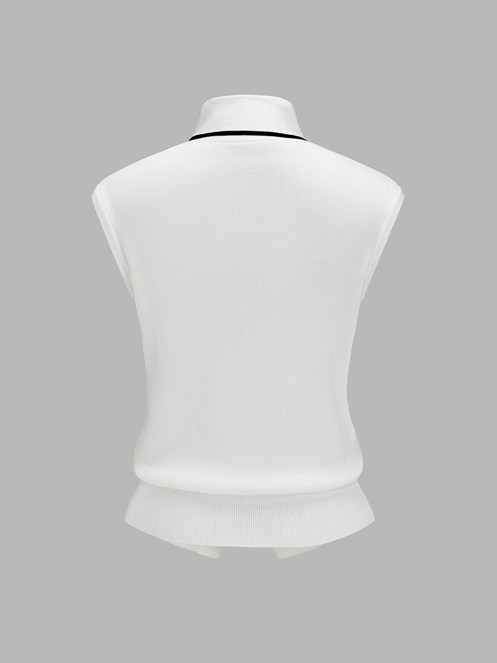 Contrast Trim Tie-Neck Knit Sleeveless Top