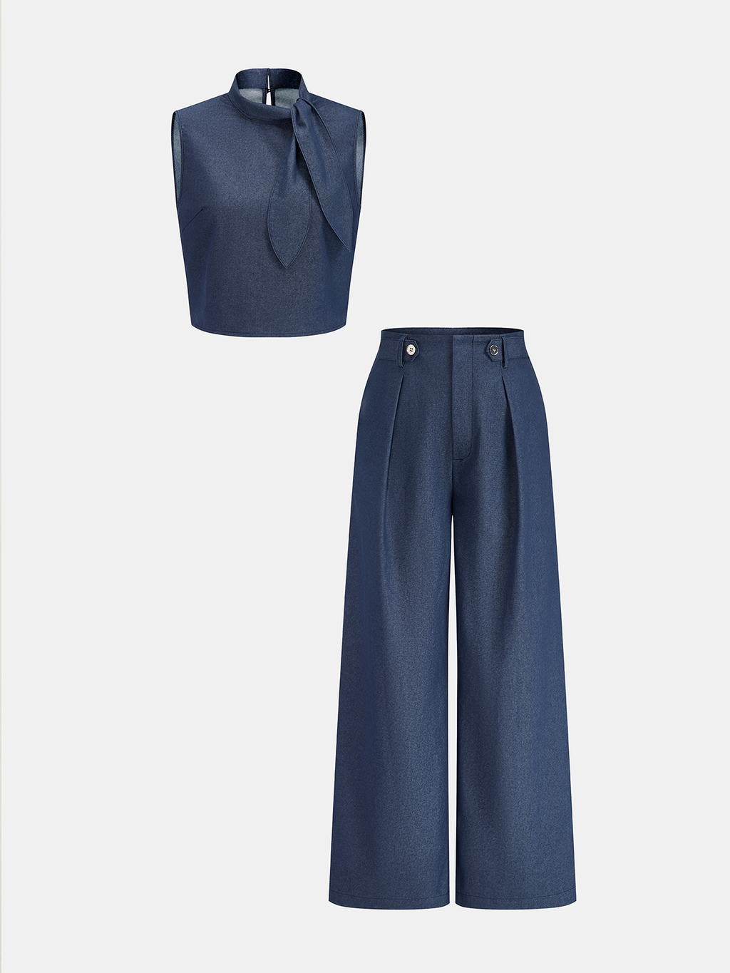 Conjunto de Blusa Sin Mangas con Cuello Anudado y Pantalón