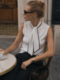 Contrast Trim Tie-Neck Knit Sleeveless Top