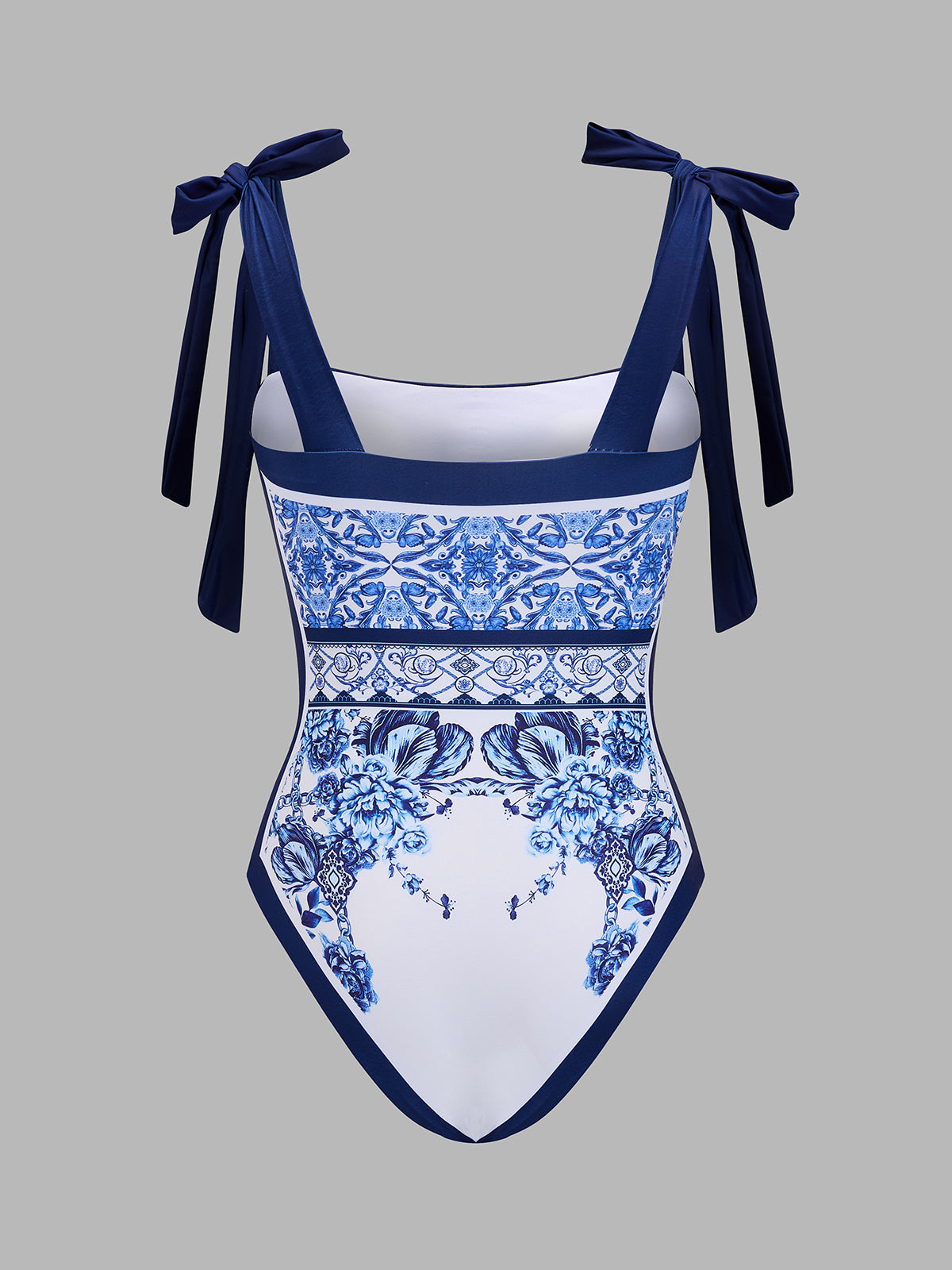 Tie-Strap Printed One-Piece Swimsuit & Skirt Set