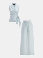 Conjunto de Blusa Sin Mangas con Cintura Anudada y Pantalón