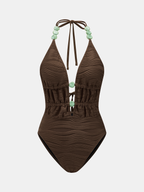 Beaded Textured One Piece Swimsuit & Sarong Set