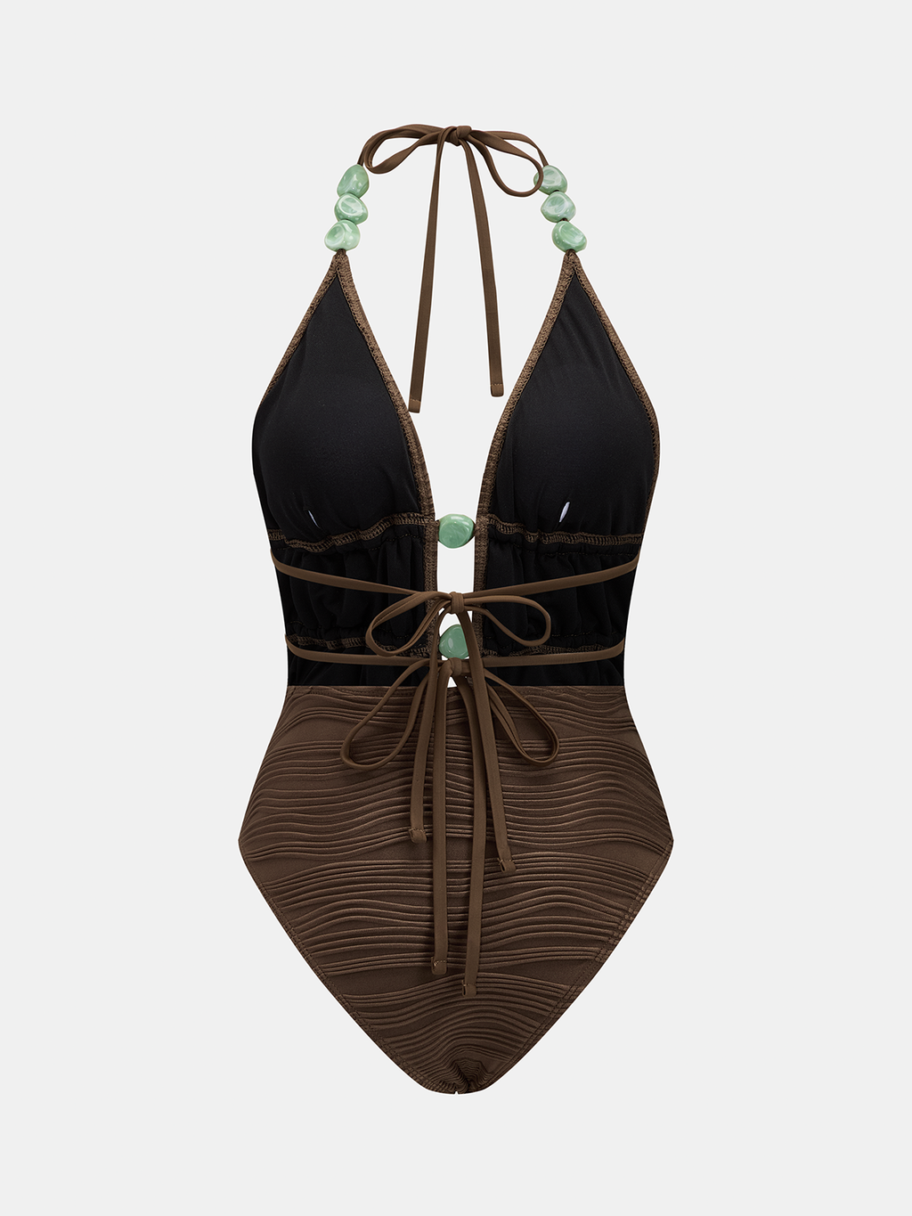 Beaded Textured One Piece Swimsuit & Sarong Set