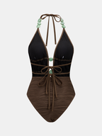 Beaded Textured One Piece Swimsuit & Sarong Set