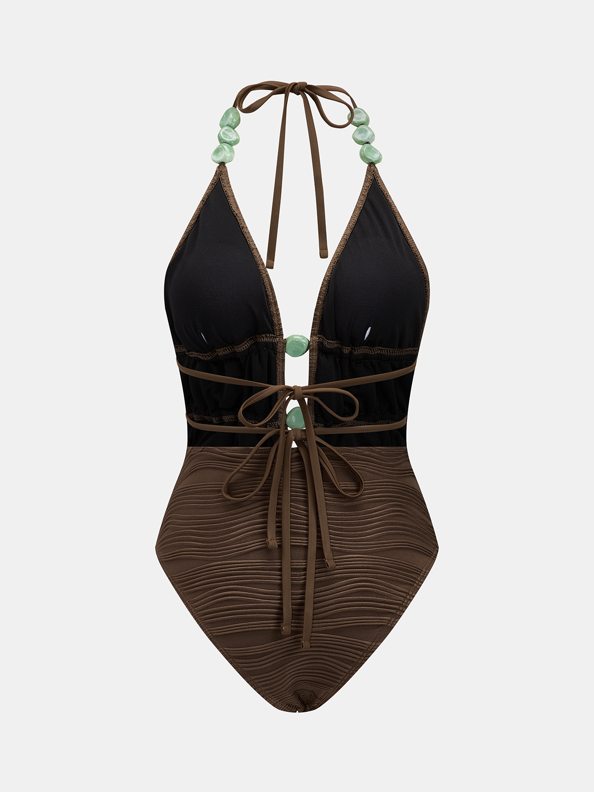 Beaded Textured One Piece Swimsuit & Sarong Set