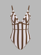Striped One-Piece Swimsuit & Sarong Set