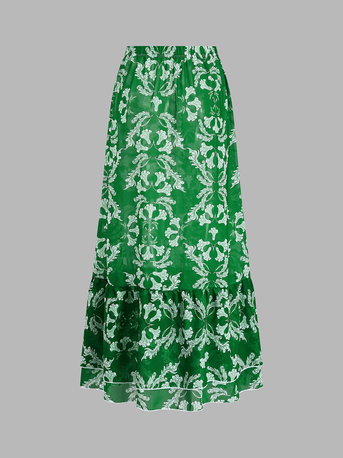 Botanical Print One Piece Swimsuit & Skirt Set
