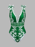 Botanical Print One Piece Swimsuit & Skirt Set