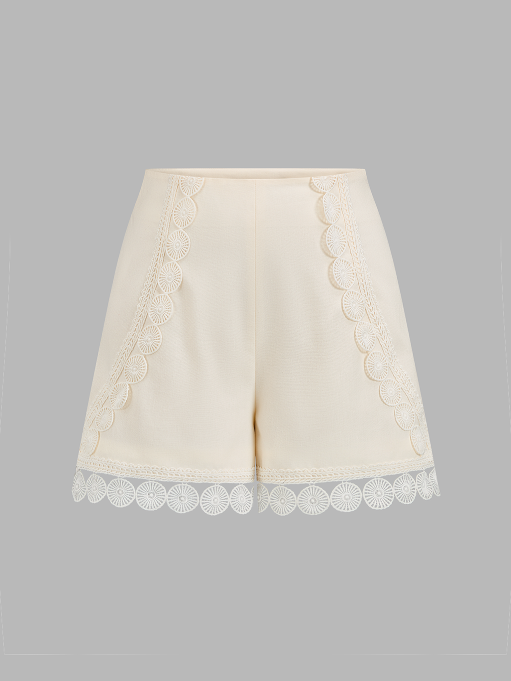 Shorts de Lino y Algodón con Dobladillo de Encaje Crochet