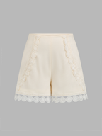 Shorts de Lino y Algodón con Dobladillo de Encaje Crochet