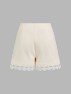 Shorts de Lino y Algodón con Dobladillo de Encaje Crochet