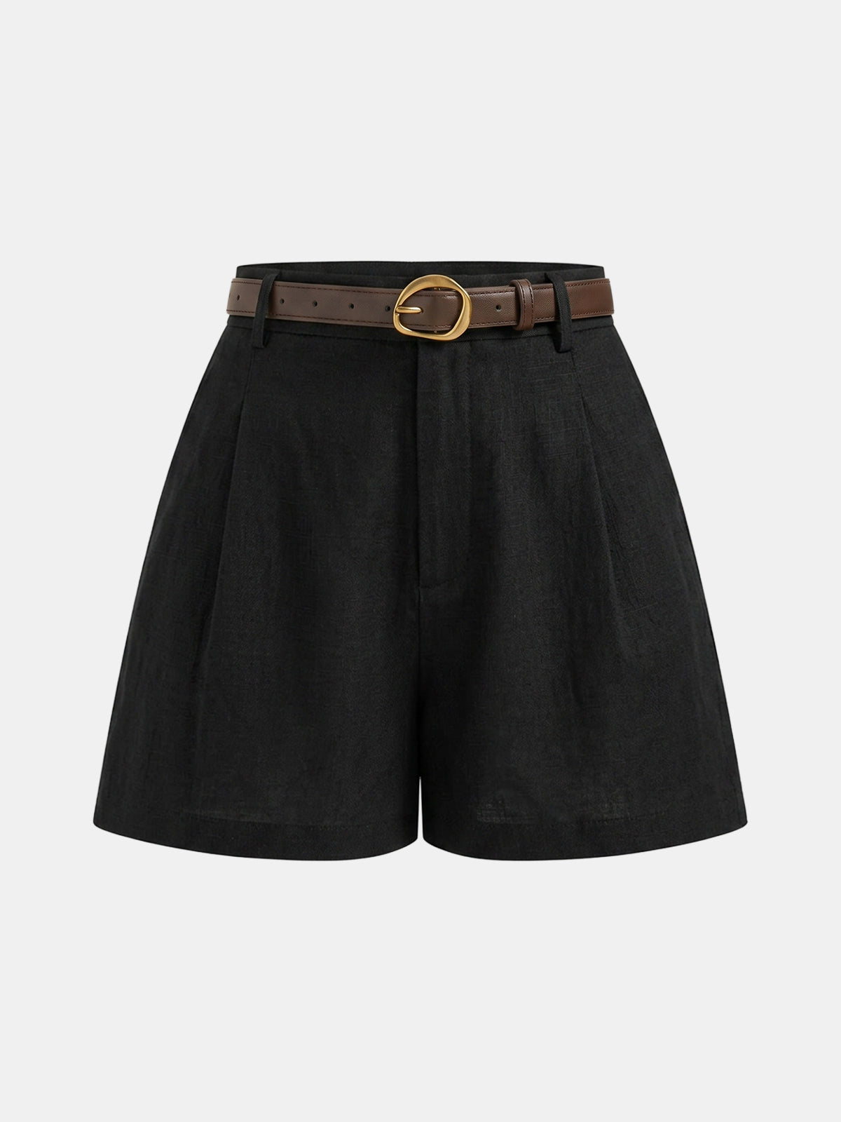 Shorts de Lino con Cinturón y Cintura Alta