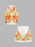 Conjunto de Top Halter y Shorts con Estampado Floral