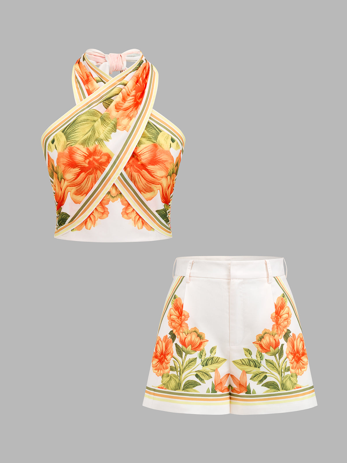 Conjunto de Top Halter y Shorts con Estampado Floral