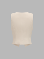 Conjunto de Chaleco Corto Entallado Cuello en V con Botones y Pantalón Ancho