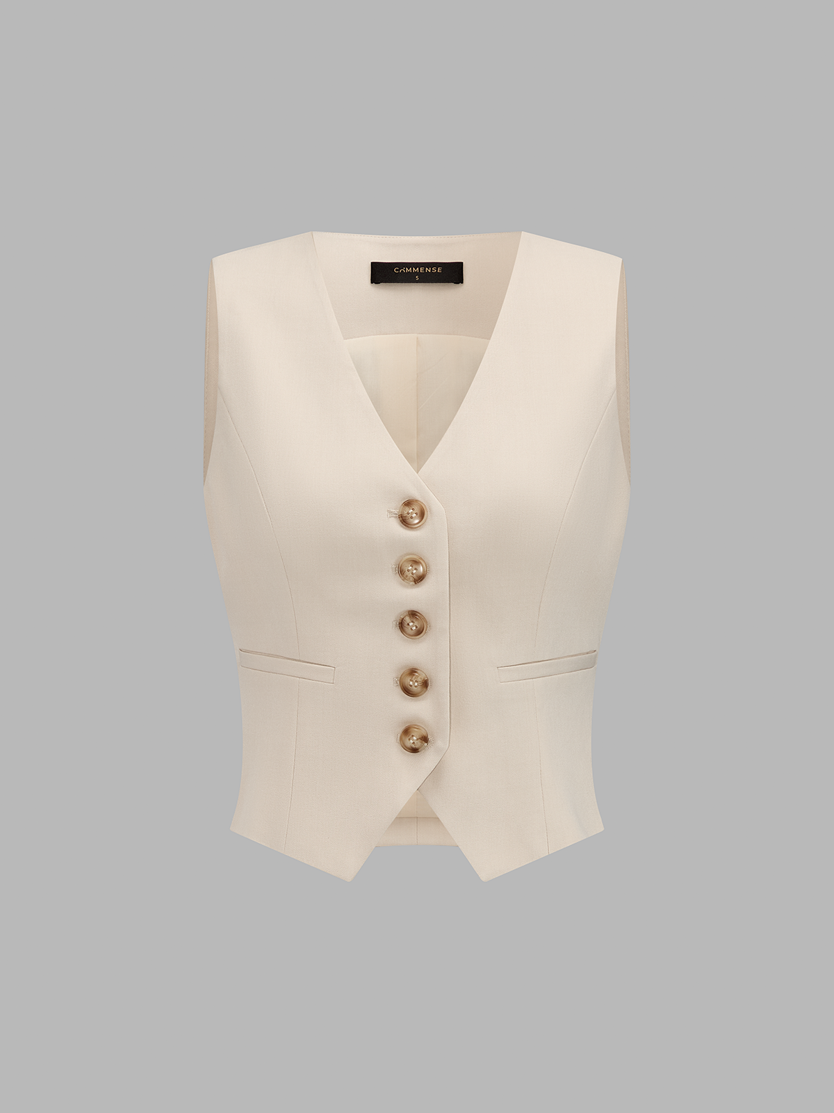 Conjunto de Chaleco Corto Entallado Cuello en V con Botones y Pantalón Ancho