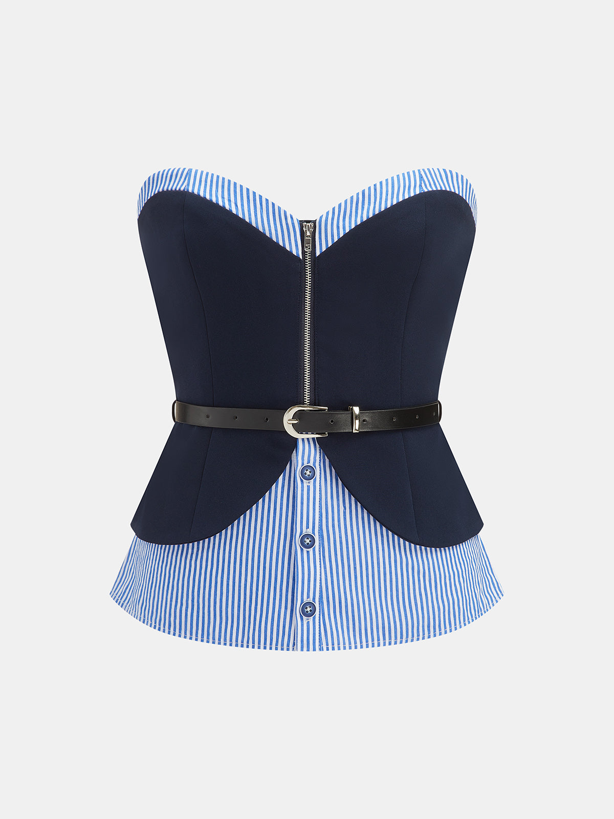 Conjunto de Top Sin Tirantes a Rayas con Patchwork, Cinturón y Pantalón