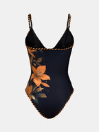 Floral Print One Piece Swimsuit & Tassel Sarong Set