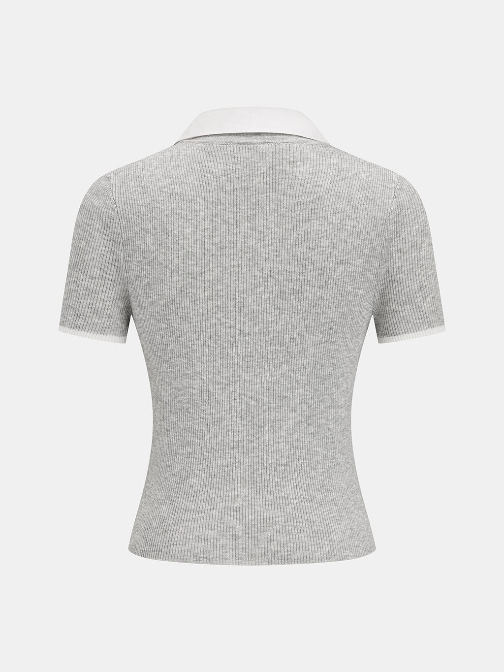 Fake Collar Ribbed Knit Short Sleeve Top